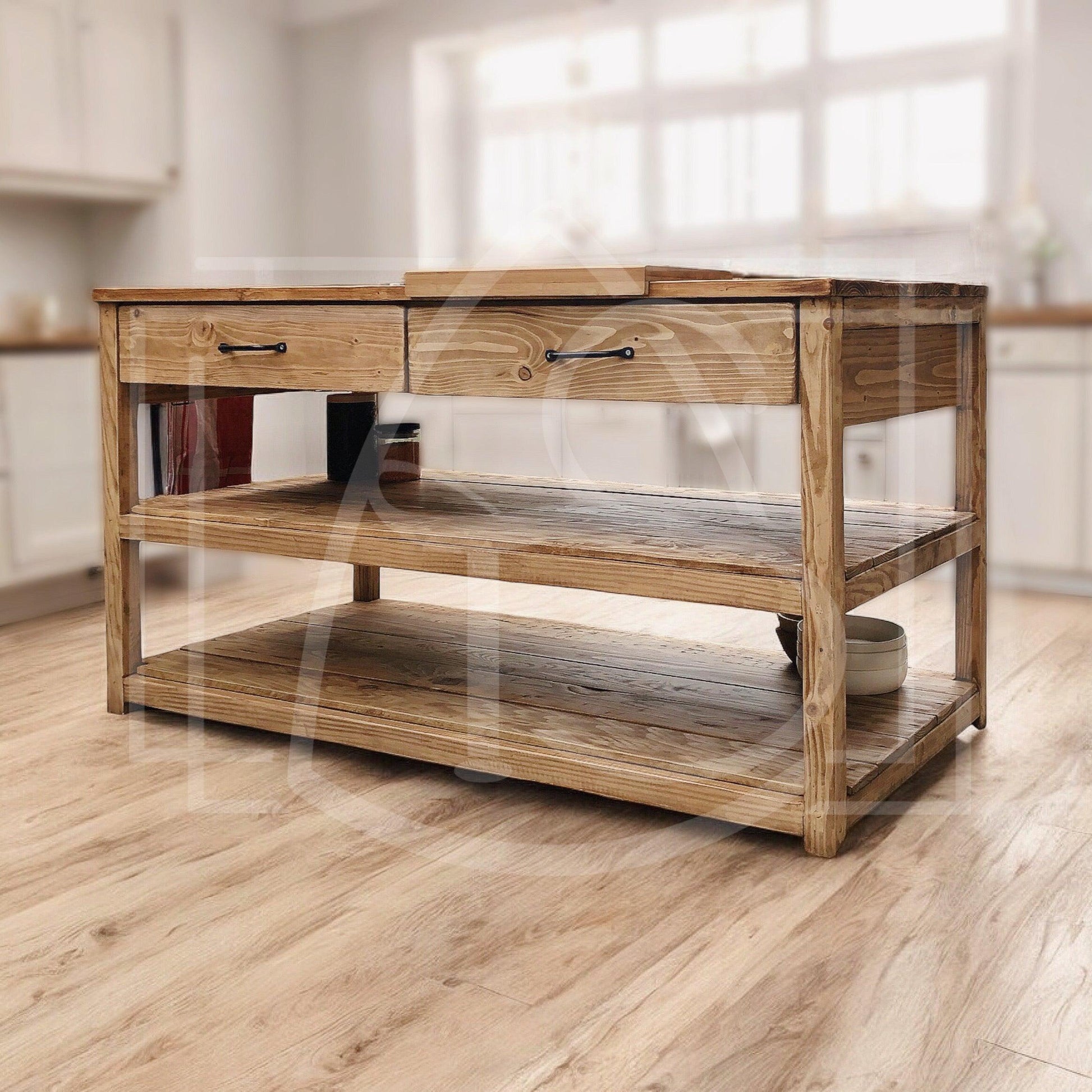 Ilot de cuisine central sur mesure Volga (avec porte serviette metal) - TimberSteel Atelier