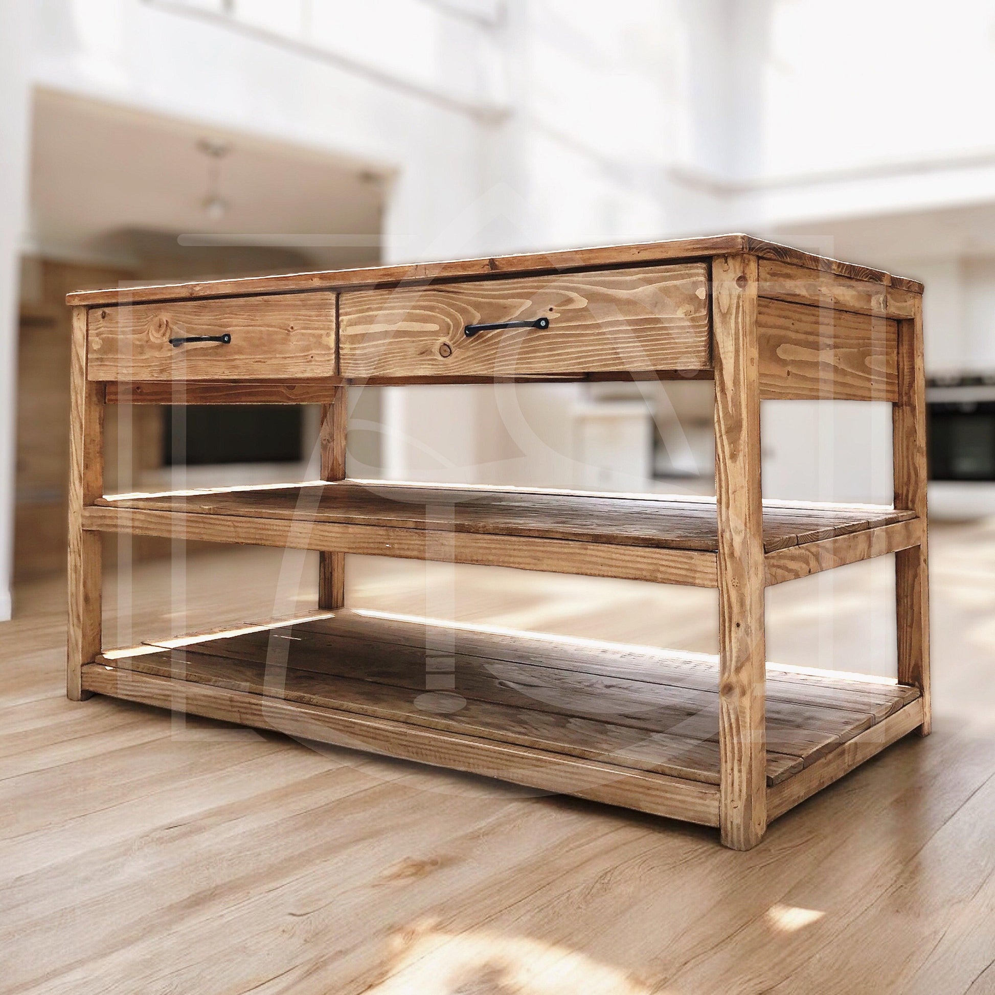 Ilot de cuisine central sur mesure Volga (avec porte serviette metal) - TimberSteel Atelier