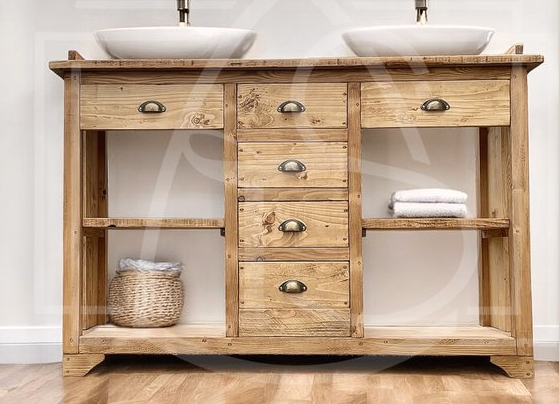Lot meubles de salle de bain Nyong en bois massif.