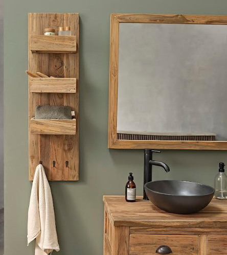 Lot meubles de salle de bain Nyong en bois massif.