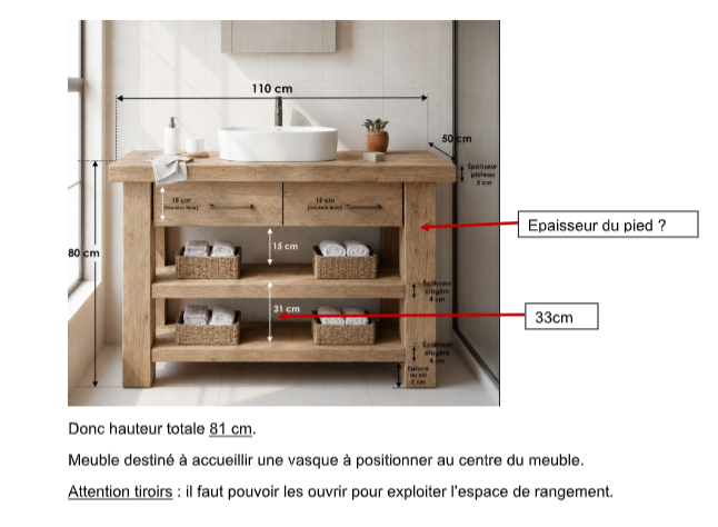 Meubles chambre d'amis de salle de bain en bois massif – Bouregreg