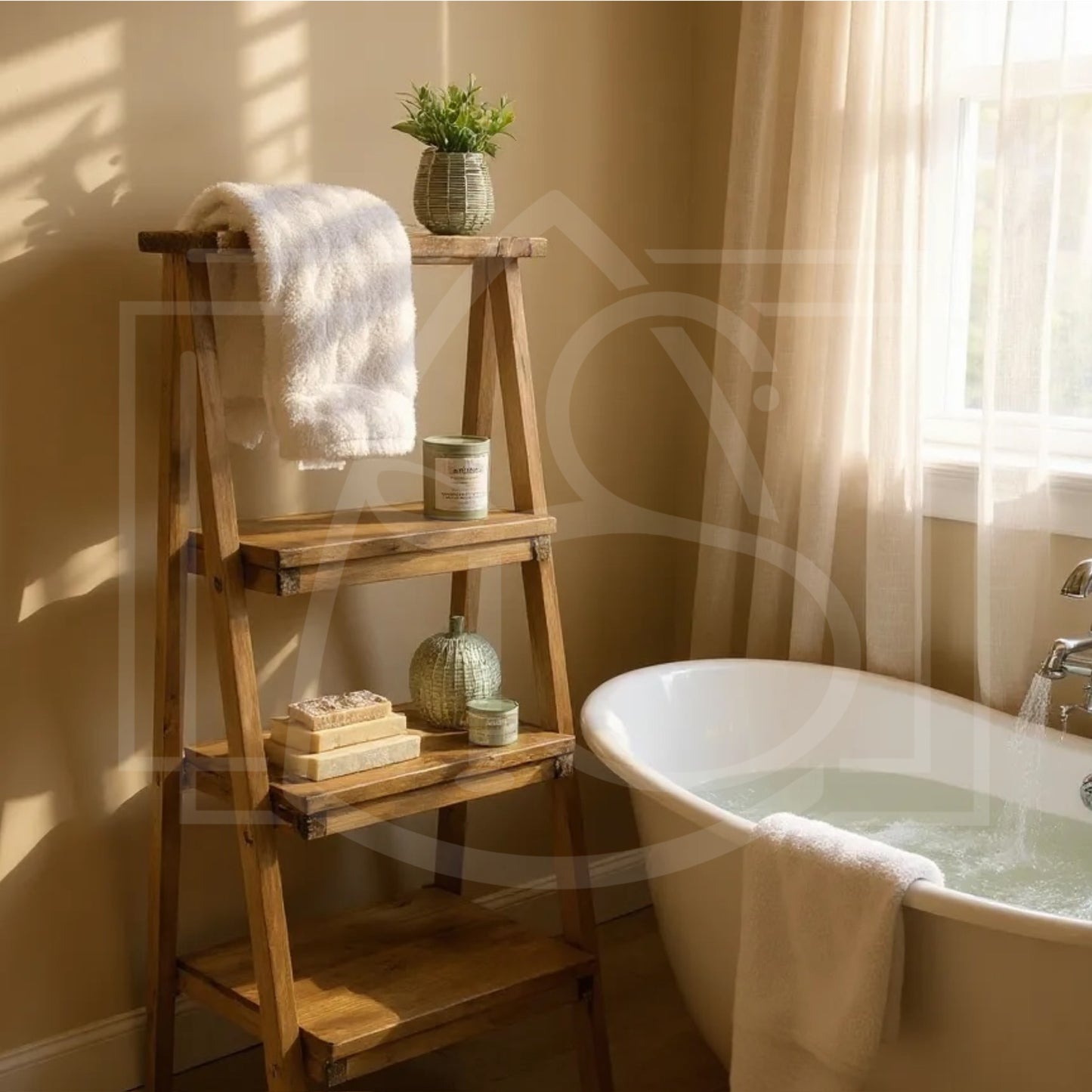 Escabeau déco en bois massif – étagère & porte-plante avec option tiroir 🌿✨