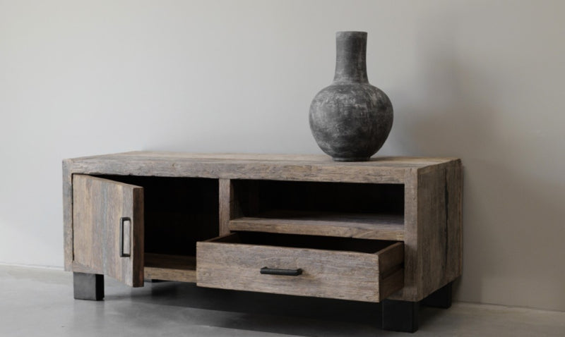 Meuble TV bois ancien – Épicéa massif Buçaco 🌿✨ - TimberSteel Atelier
