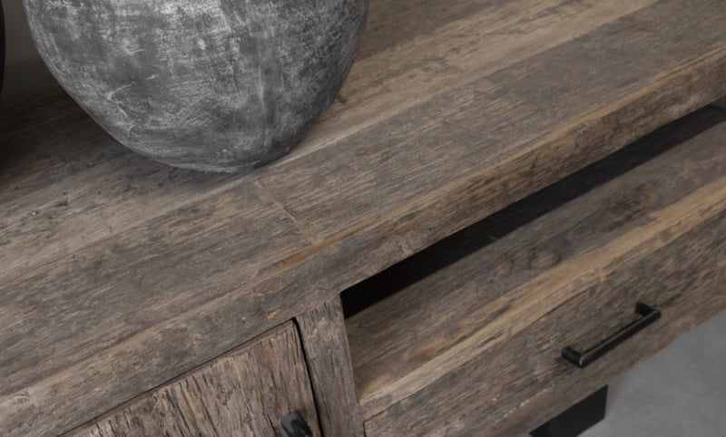 Meuble TV bois ancien – Épicéa massif Buçaco 🌿✨ - TimberSteel Atelier
