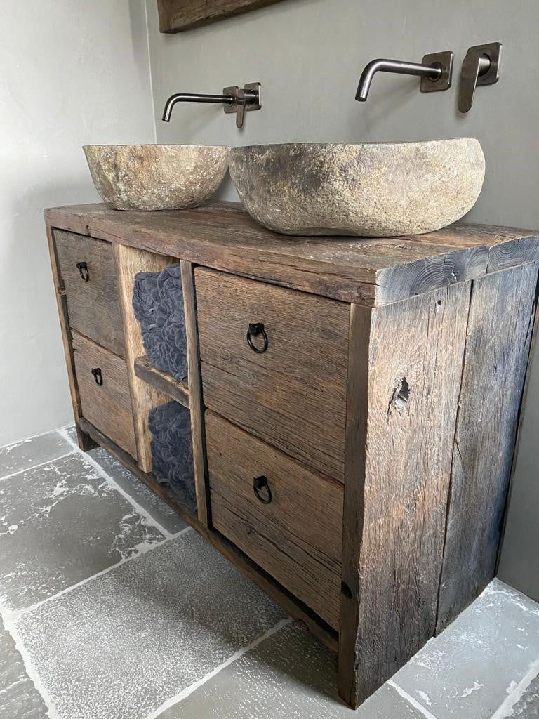 Meuble sous vasque +Miroir Vieilli (Ogooué) acompte N°2 - TimberSteel Atelier