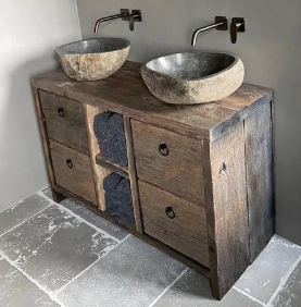 Meuble de salle de bain sous vasque vieilli 7