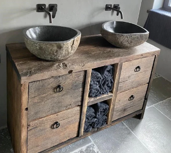 Meuble de salle de bain sous vasque vieilli 9