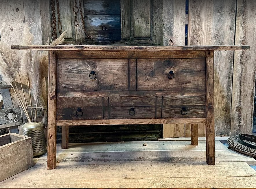 Meuble console Vintage en bois vieilli (Okavango) Dispo de suite - TimberSteel Atelier