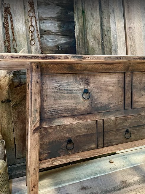 Meuble console Vintage en bois vieilli (Okavango) - TimberSteel Atelier