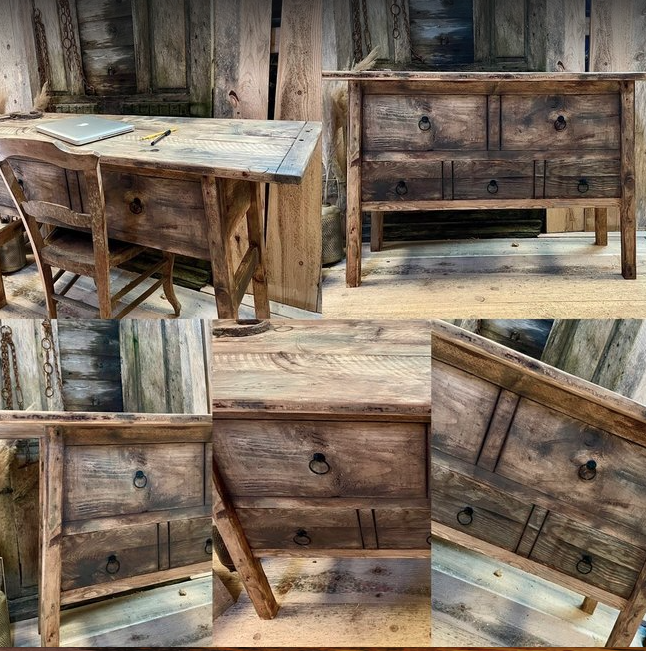 Meuble console Vintage en bois vieilli (Okavango) - TimberSteel Atelier