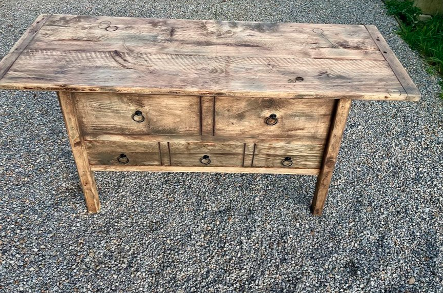 Meuble console Vintage en bois vieilli (Okavango) - TimberSteel Atelier