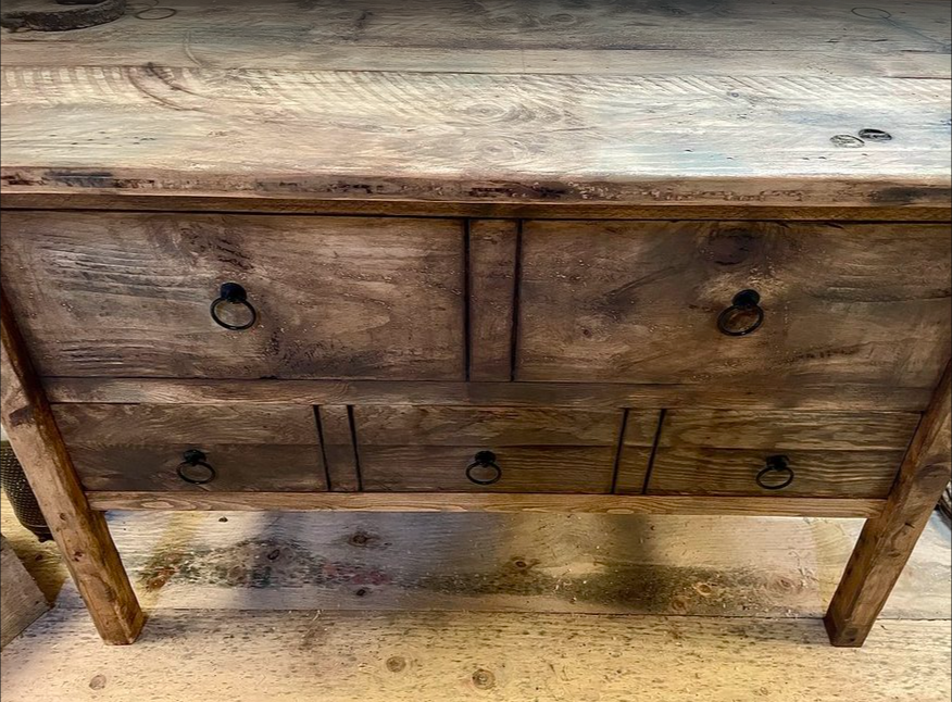 Meuble console Vintage en bois vieilli (Okavango) - TimberSteel Atelier