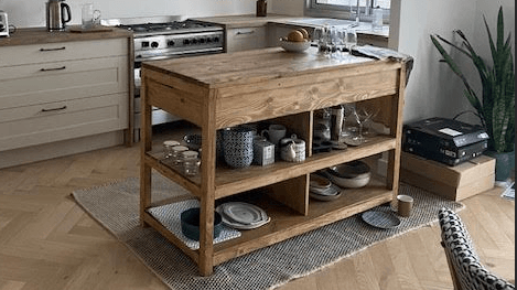 Îlot de Cuisine en Bois mississipi (avec Plan de Travail) - TimberSteel Atelier
