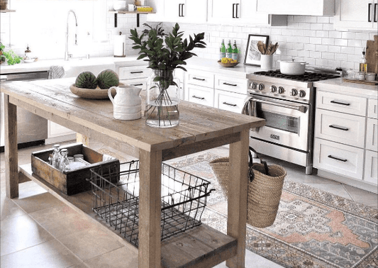 ilôt de cuisine vintage Yangtsé en bois massif - TimberSteel Atelier