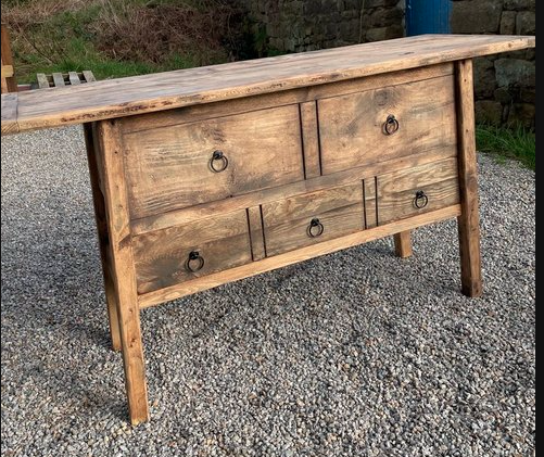 Meuble console Vintage en bois vieilli (Okavango) - TimberSteel Atelier