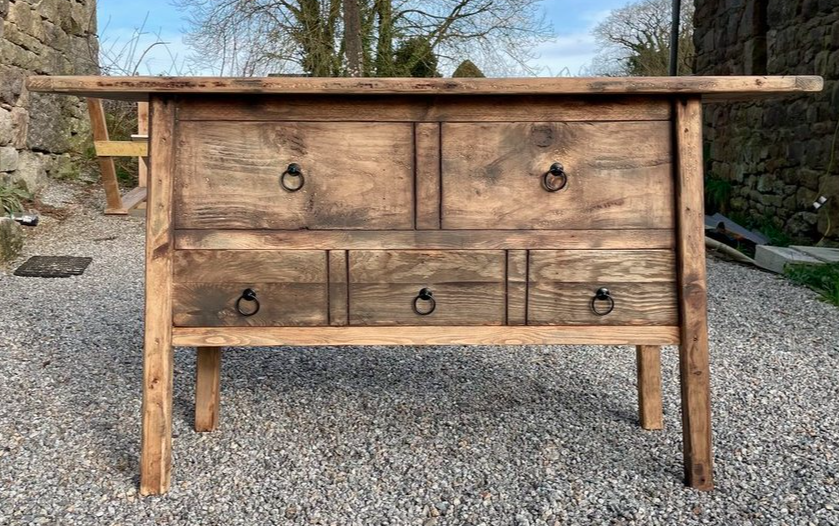 Meuble console Vintage en bois vieilli (Okavango) - TimberSteel Atelier