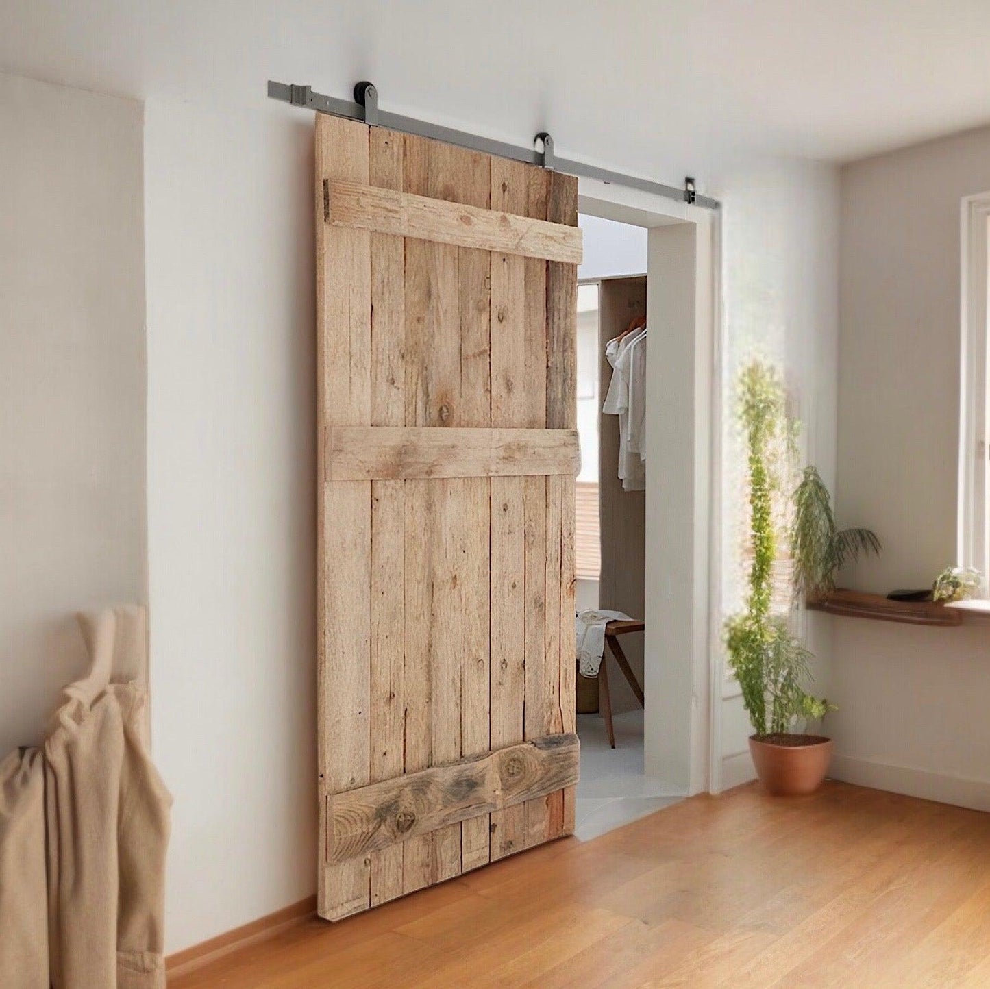 Porte en bois massif coulissante (Pic vert) - TimberSteel Atelier