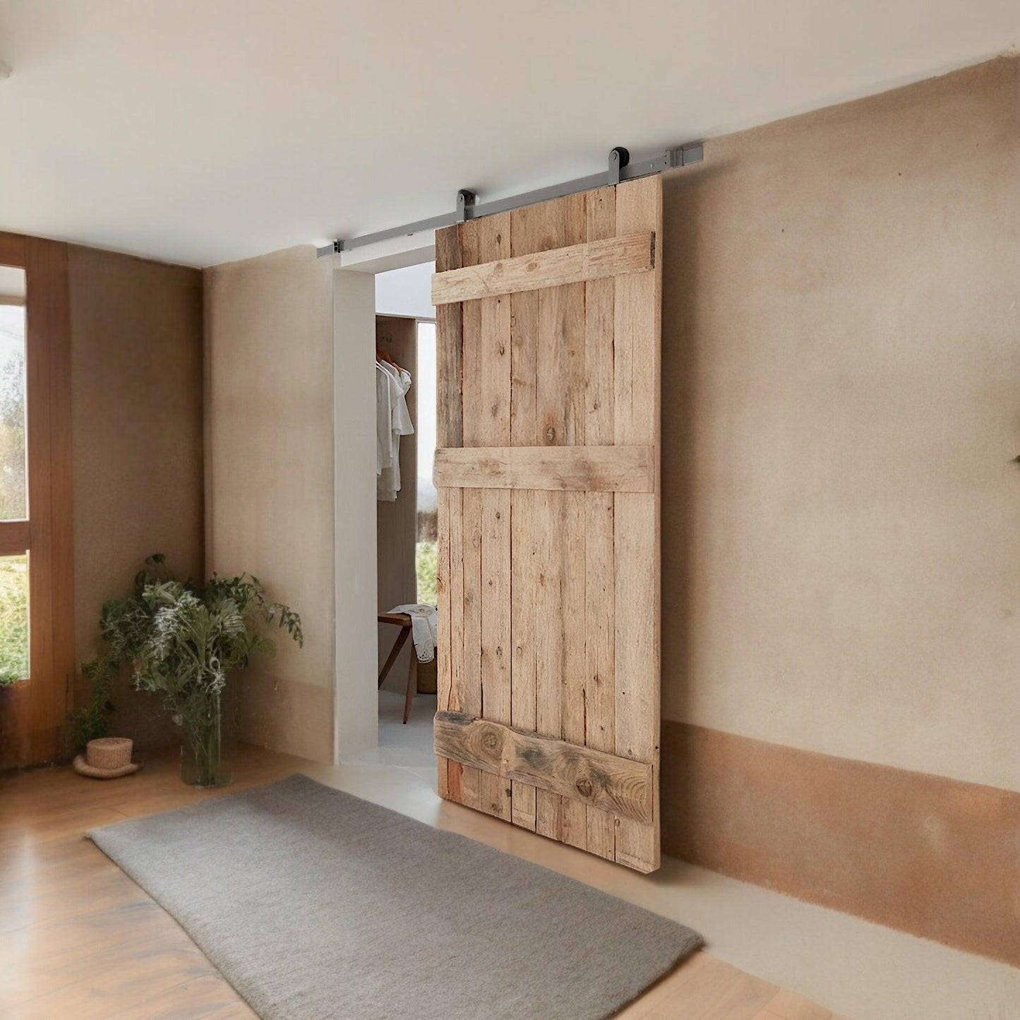 Porte en bois massif coulissante (Pic vert) - TimberSteel Atelier