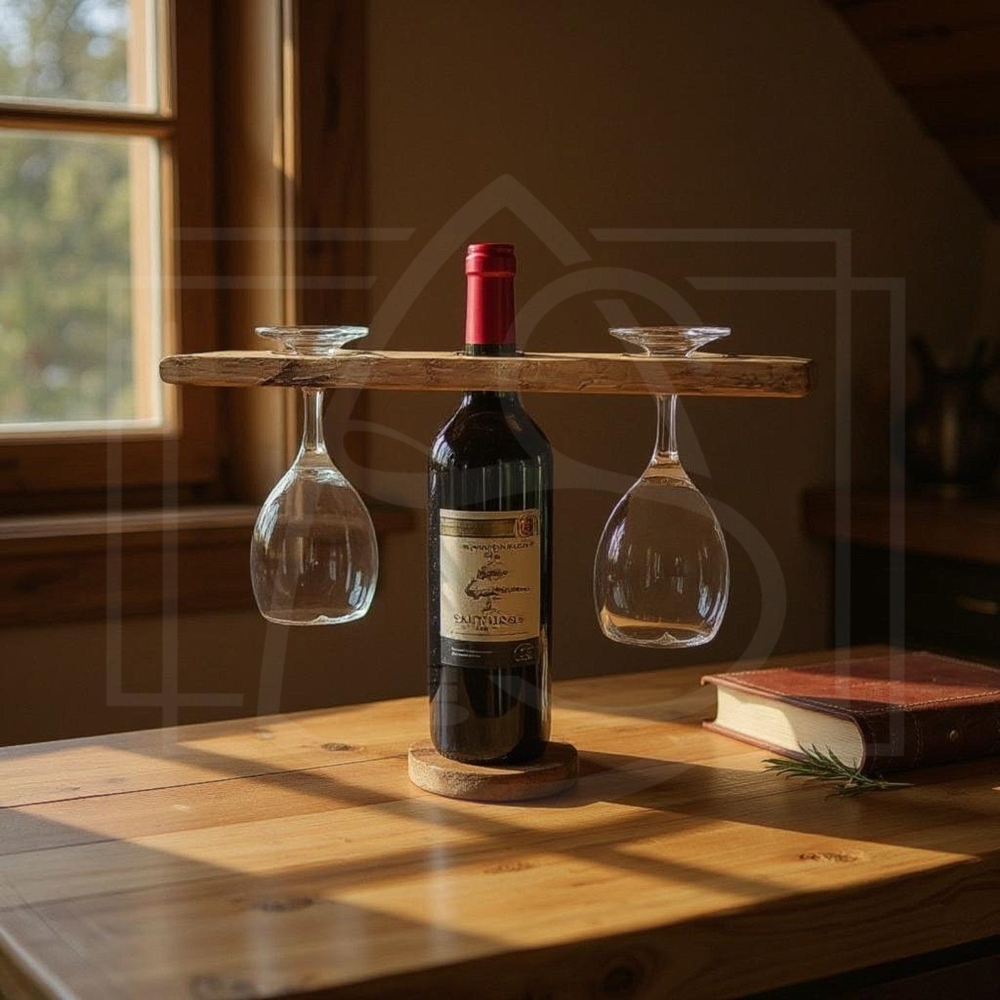 Support en bois massif pour verre à vin et bouteille - TimberSteel Atelier