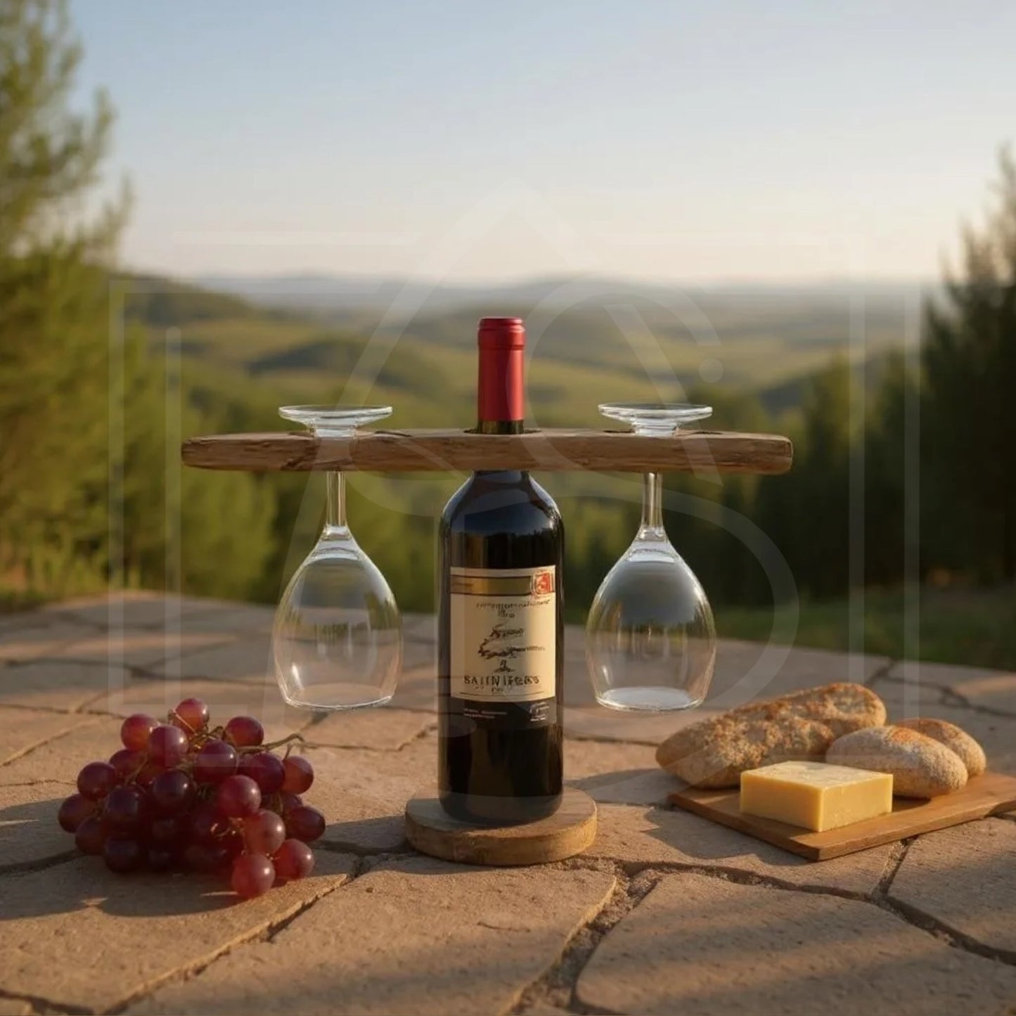 Support en bois massif pour verre à vin et bouteille - TimberSteel Atelier