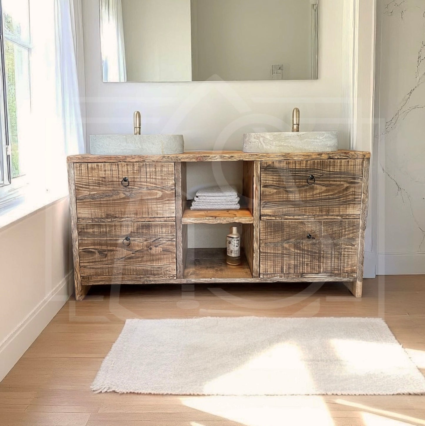 Meuble sous vasque de salle de bain Vieilli (Ogooué) - TimberSteel Atelier