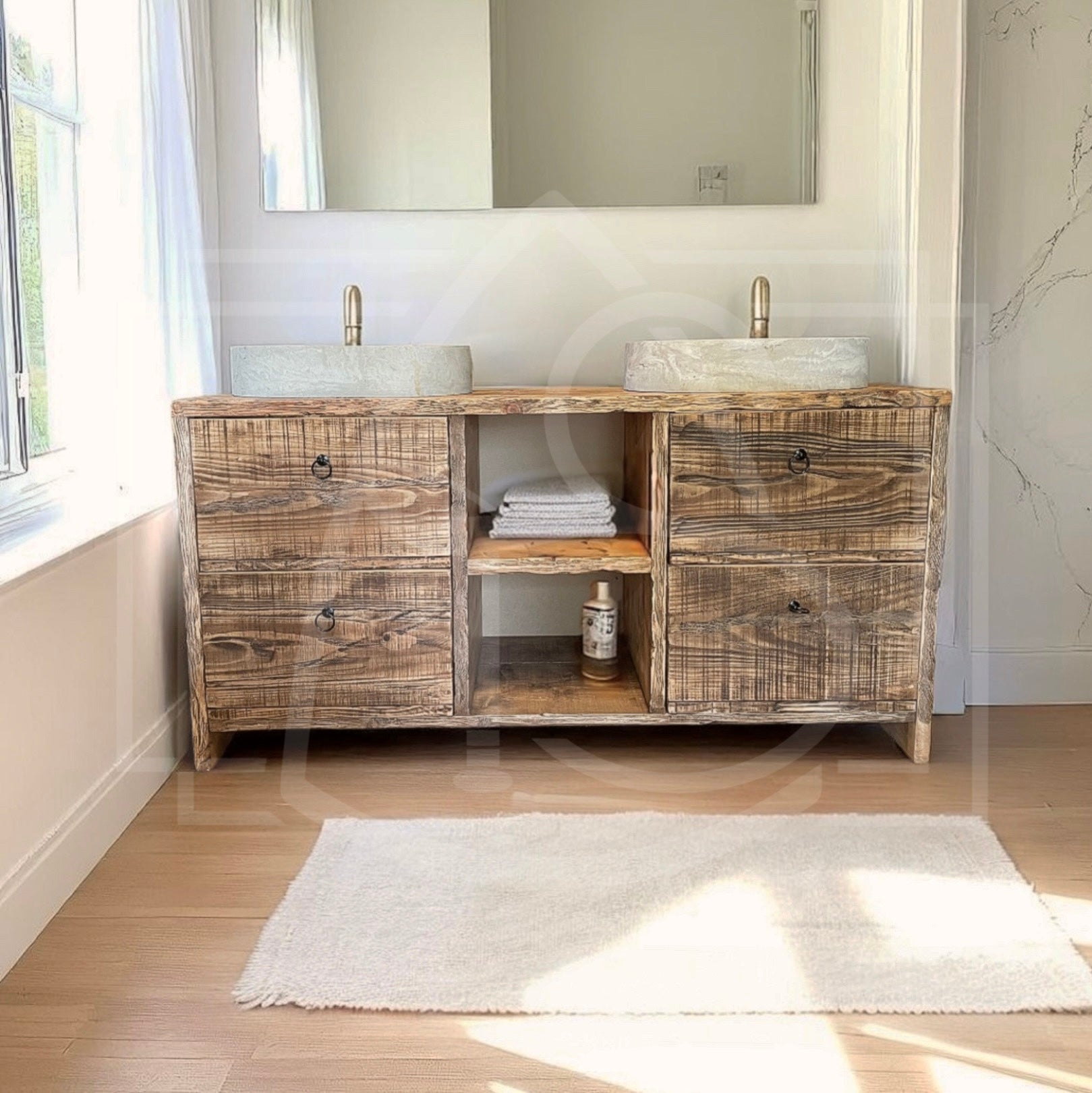 Meuble sous vasque de salle de bain Vieilli (Ogooué) - TimberSteel Atelier