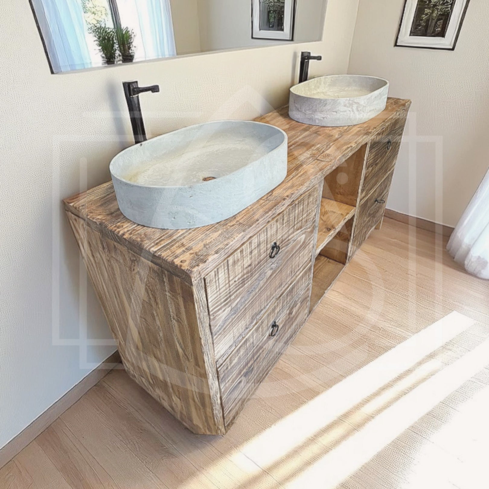 Meuble sous vasque de salle de bain Vieilli (Ogooué) - TimberSteel Atelier