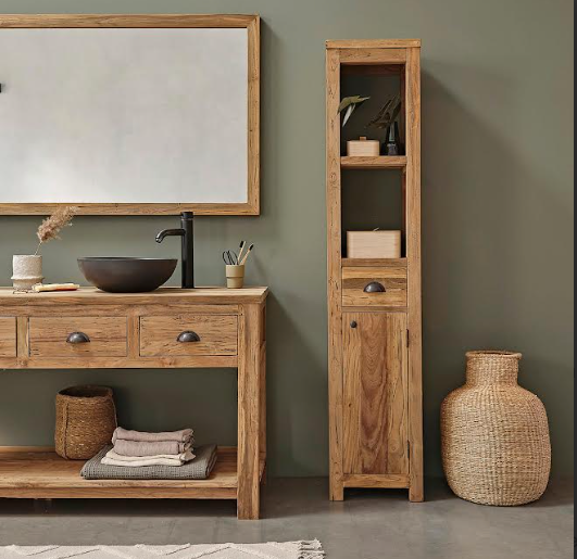 Lot meubles de salle de bain Nyong en bois massif.