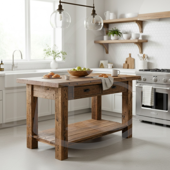 ilôt de cuisine style etabli en bois massif Maningoza