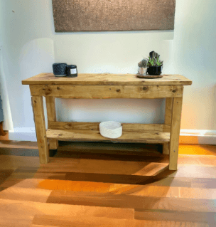 Établi en Bois Massif avec Étagère et Porte Coulissante - TimberSteel Atelier