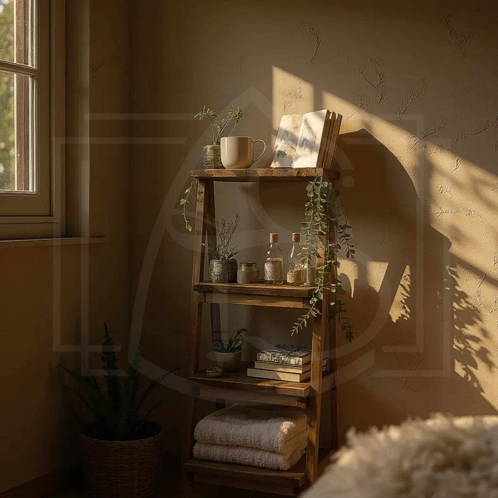Escabeau déco en bois massif – étagère & porte-plante avec option tiroir 🌿✨