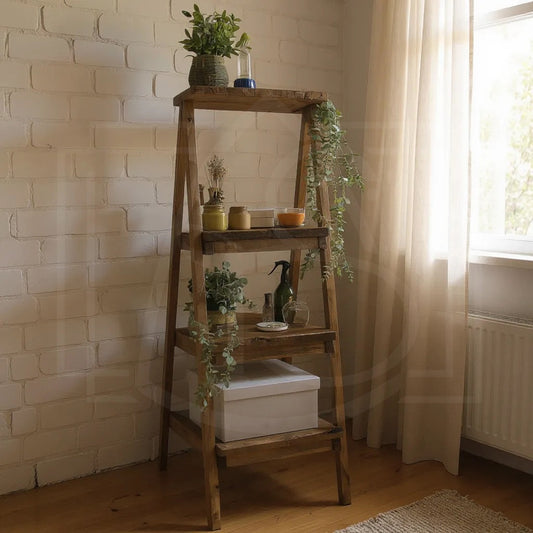 Escabeau déco en bois massif – étagère & porte-plante avec option tiroir 🌿✨