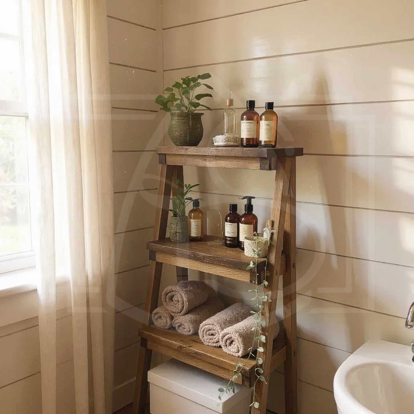 Escabeau déco en bois massif – étagère & porte-plante avec option tiroir 🌿✨