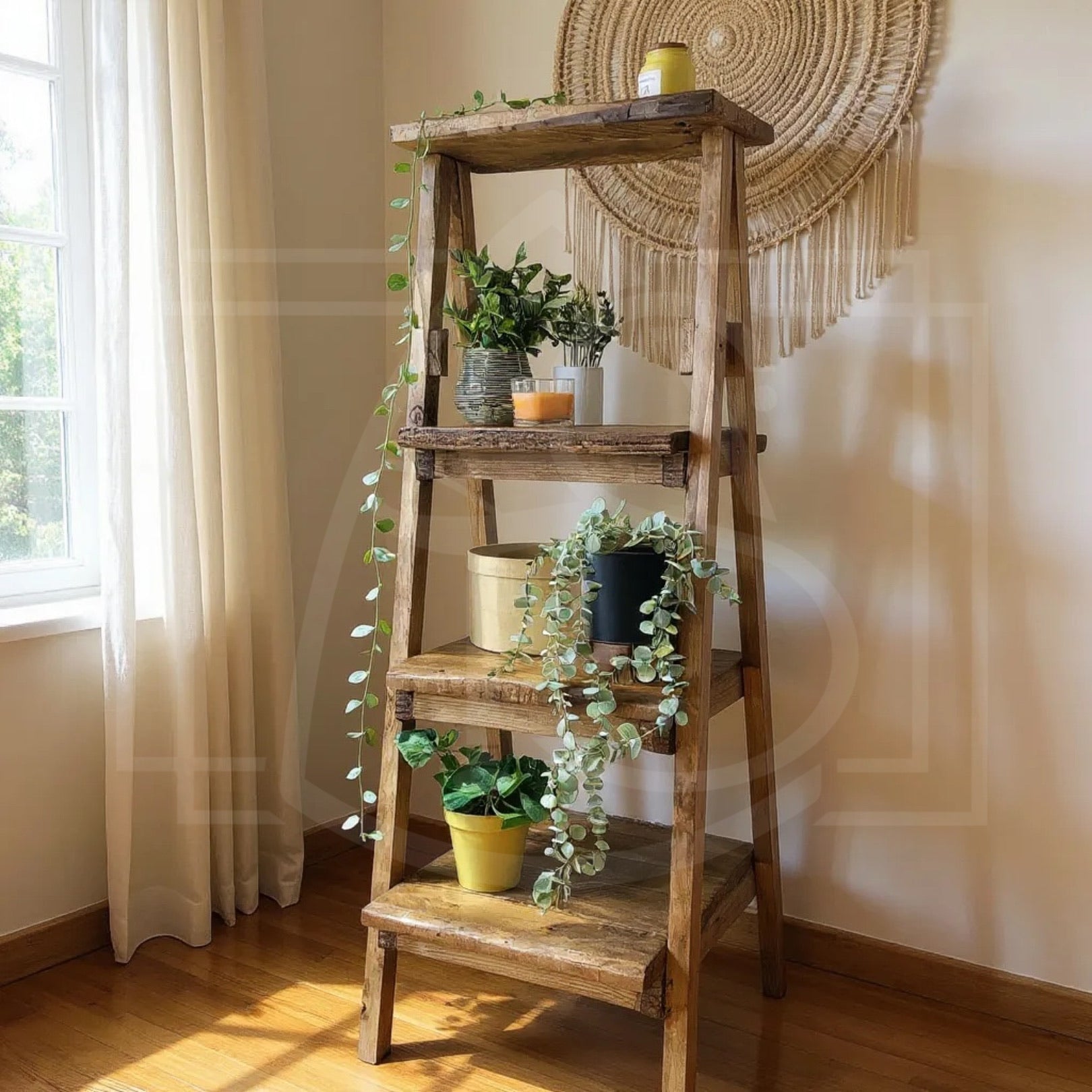 Escabeau déco en bois massif – étagère & porte-plante avec option tiroir 🌿✨