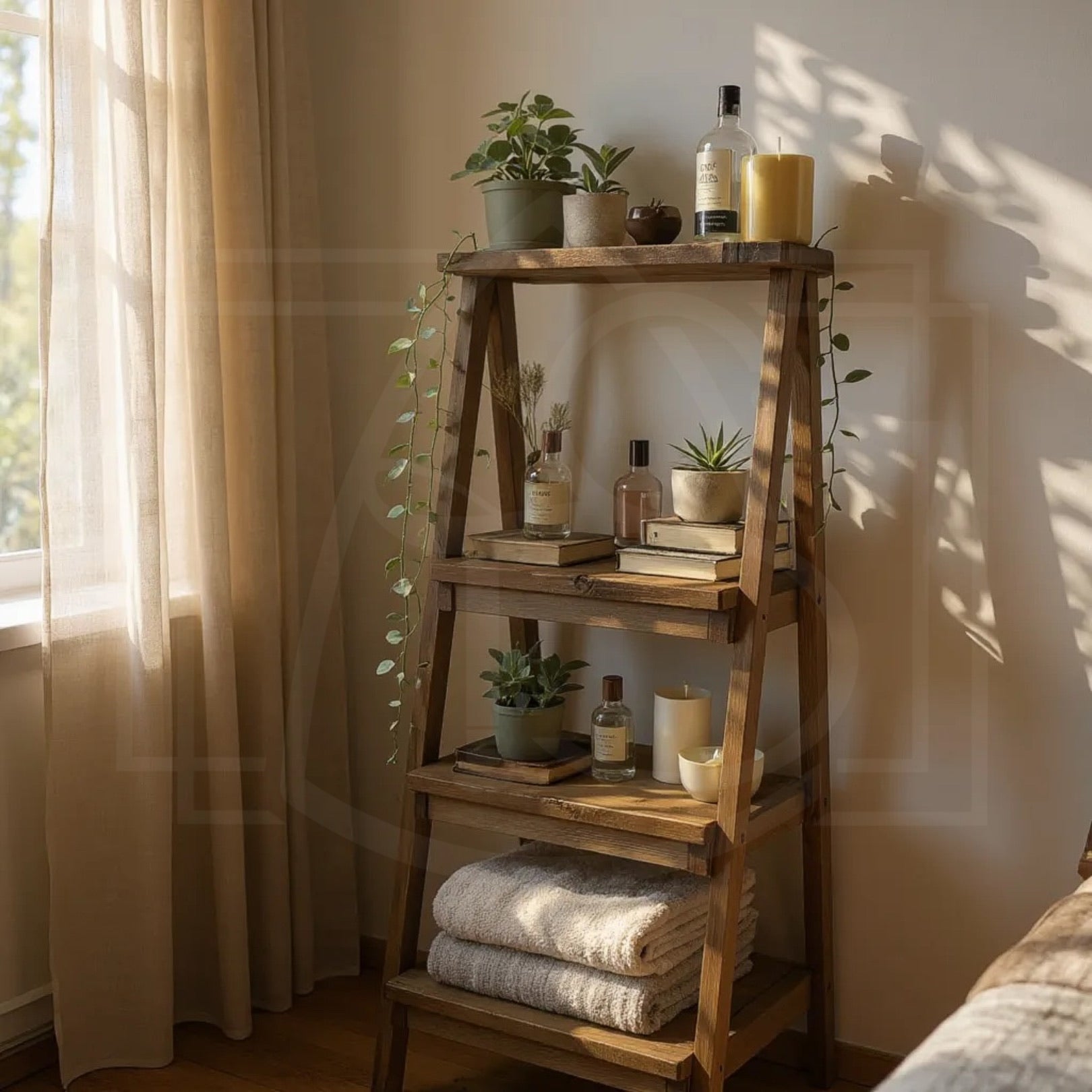 Escabeau déco en bois massif – étagère & porte-plante avec option tiroir 🌿✨
