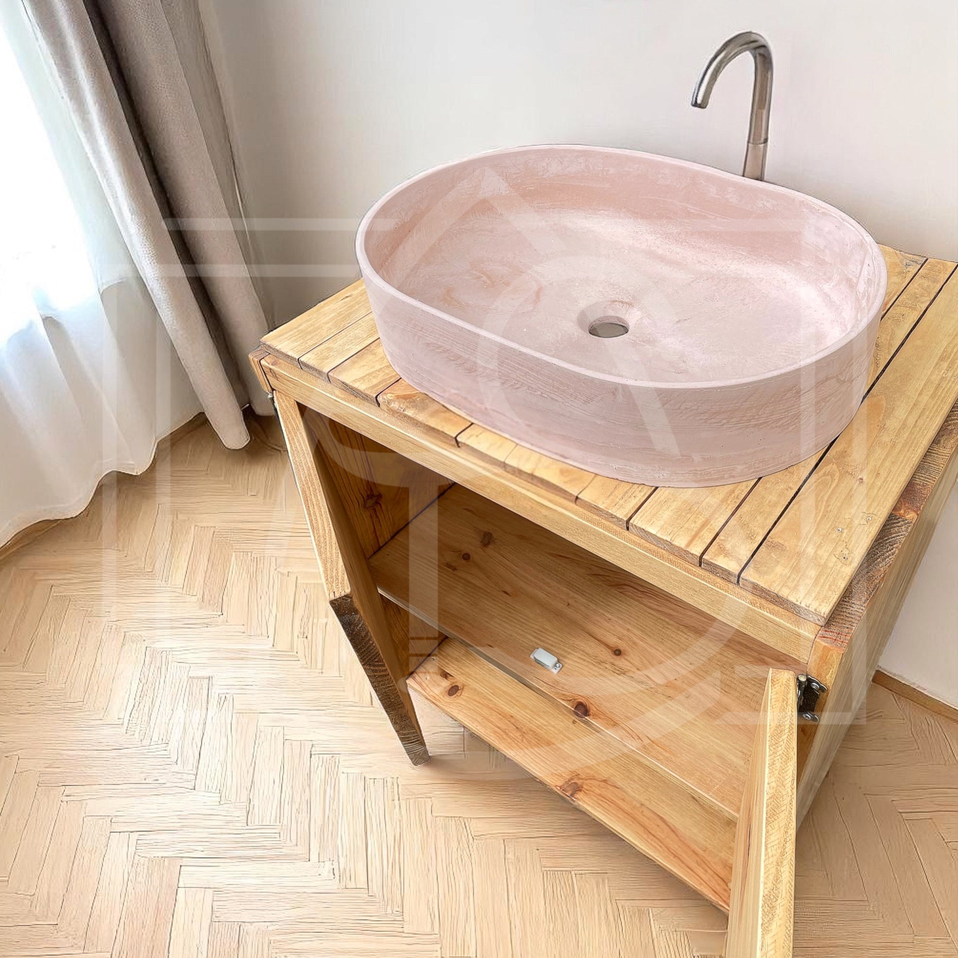 Petit Meuble Sous Vasque en Bois Massif Danube – Fabrication Artisanale en Bretagne - TimberSteel Atelier
