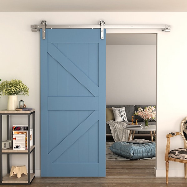 Porte style de  Grange en  Bois massif coulissante blanc