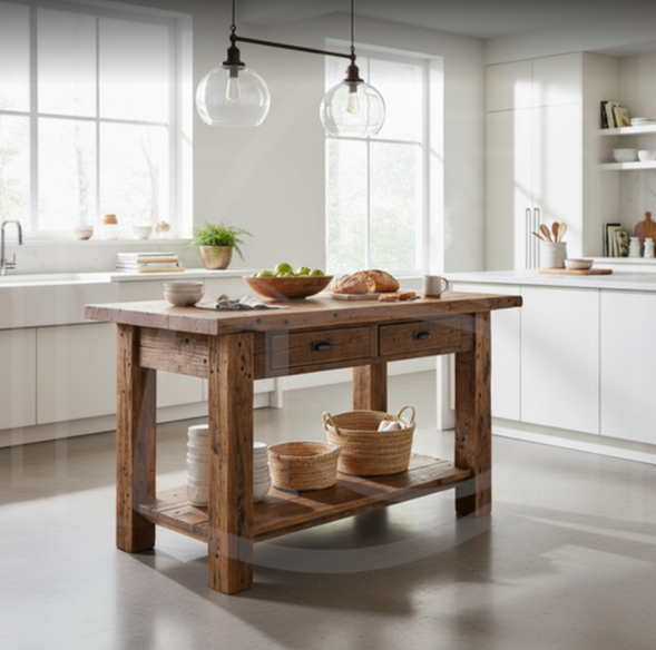 TABLE ILOT DE CUISINE CENTRALE CHENE CLAIR