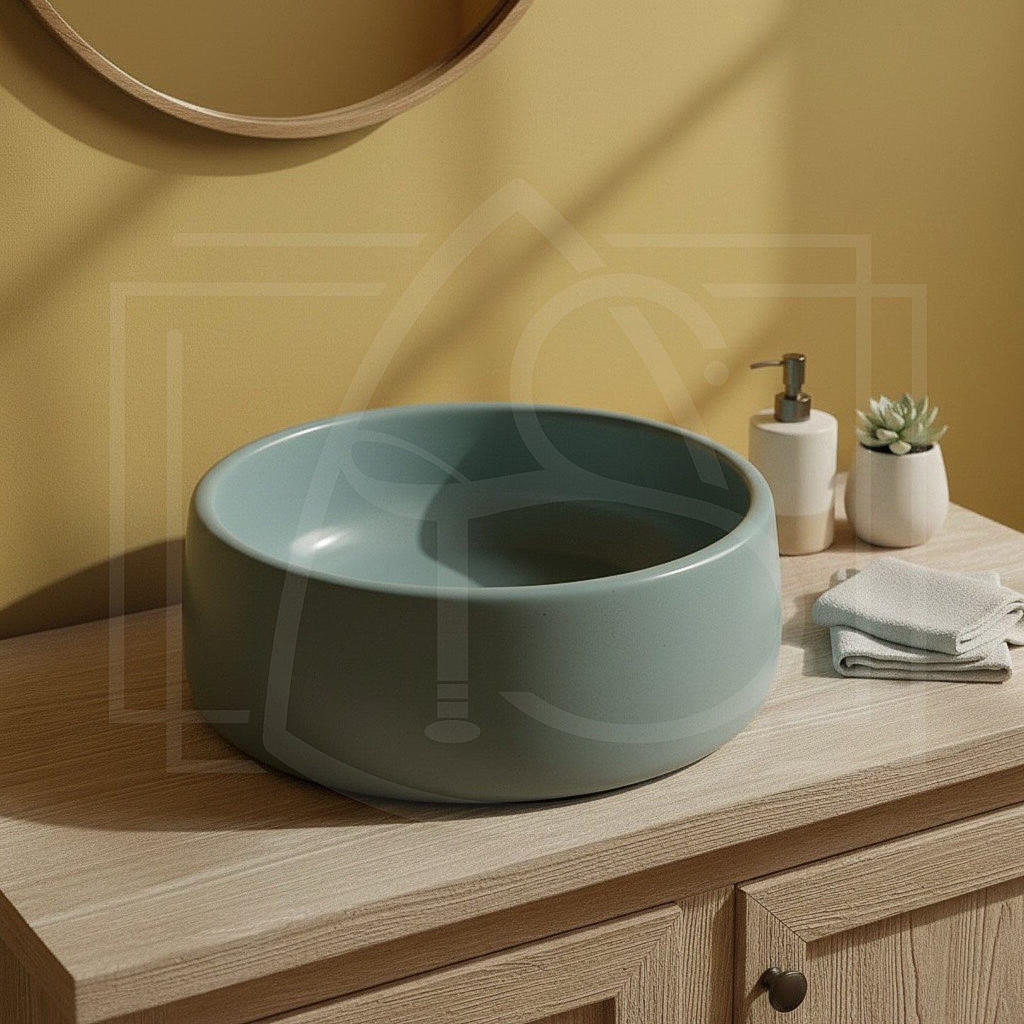 Vasque Piassina – Vasque en béton bleu-vert fabriquée artisanalement en Bretagne