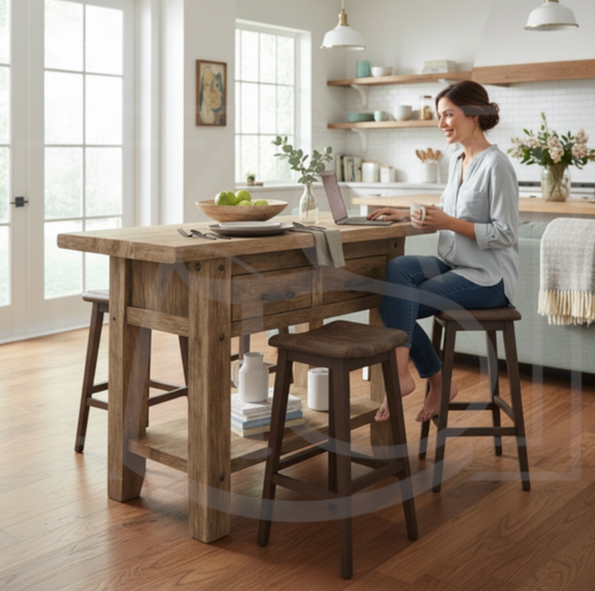 ilot de cuisine en bois massif chene foncé