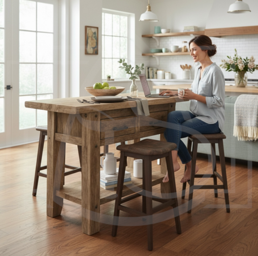 ilot de cuisine en bois massif chene foncé