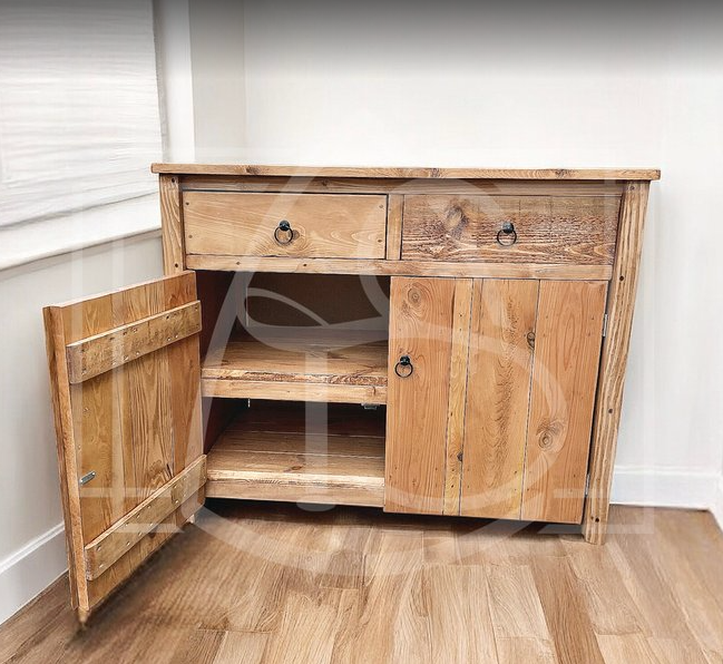 meuble de cuisine sur mesure en bois massif timbersteel-atelier avec etagere et porte