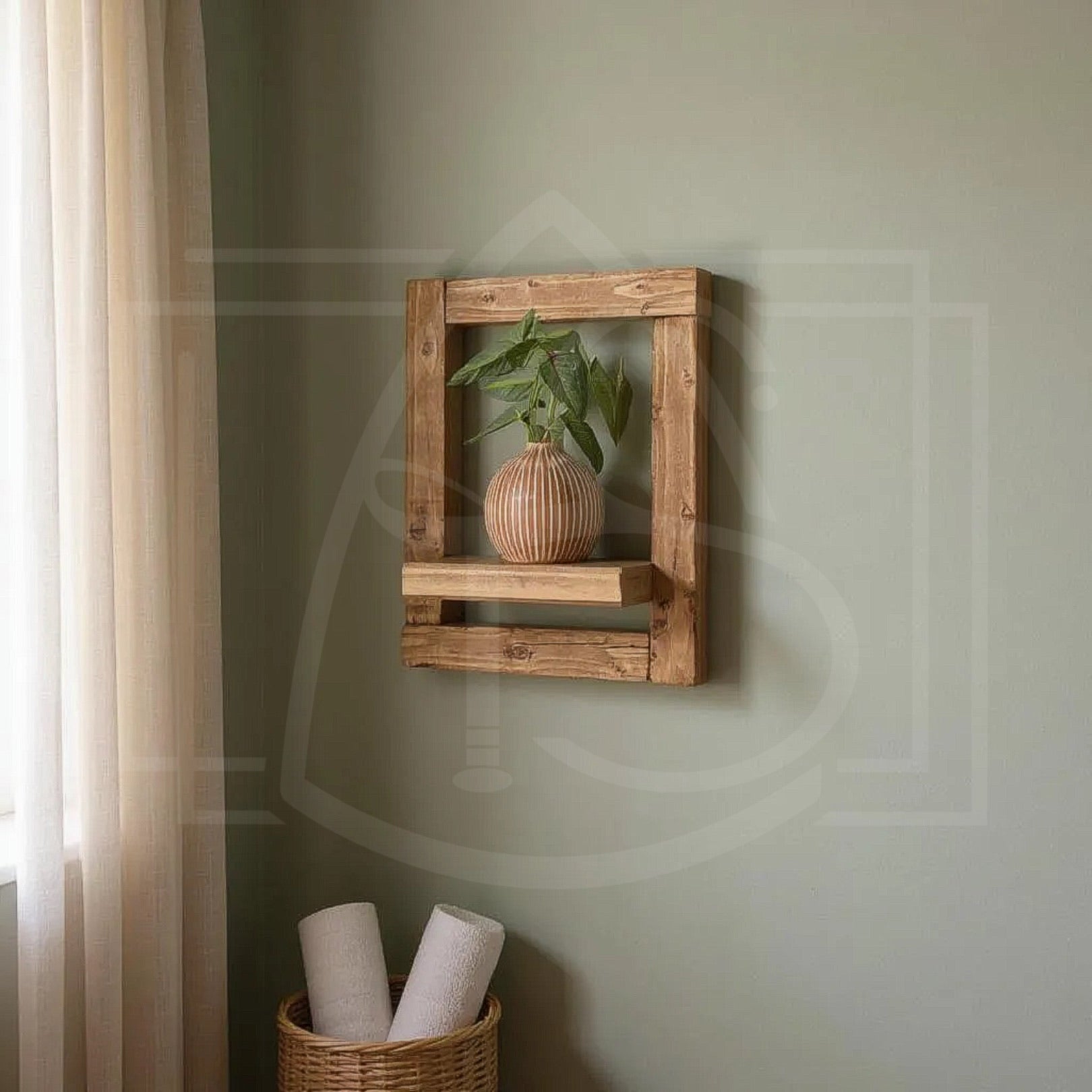 Cadre porte-plante mural en bois massif – Écorce - TimberSteel Atelier