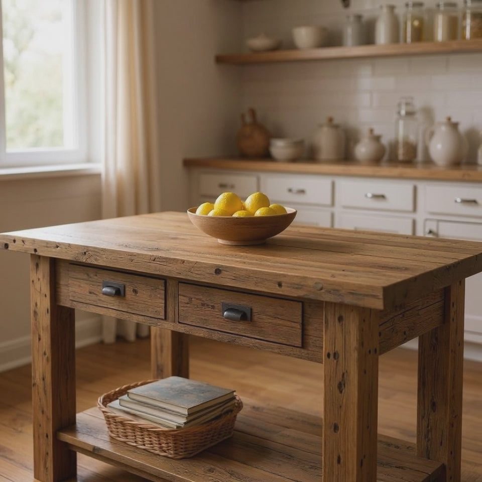 TABLE ILOT DE CUISINE CENTRALE EN BOIS MASSIF