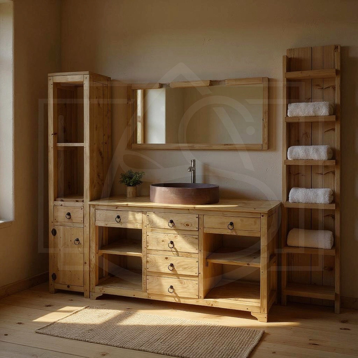 Étagère murale en bois massif Bonifatu – 4 tablettes – Fabrication artisanale