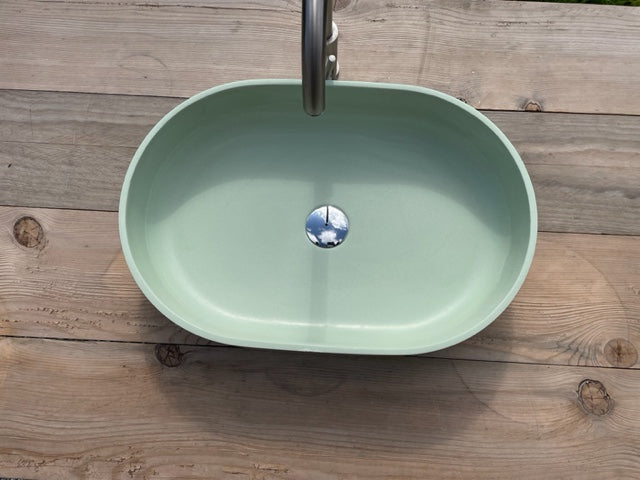 vasque evier en beton  poser bleu lagon